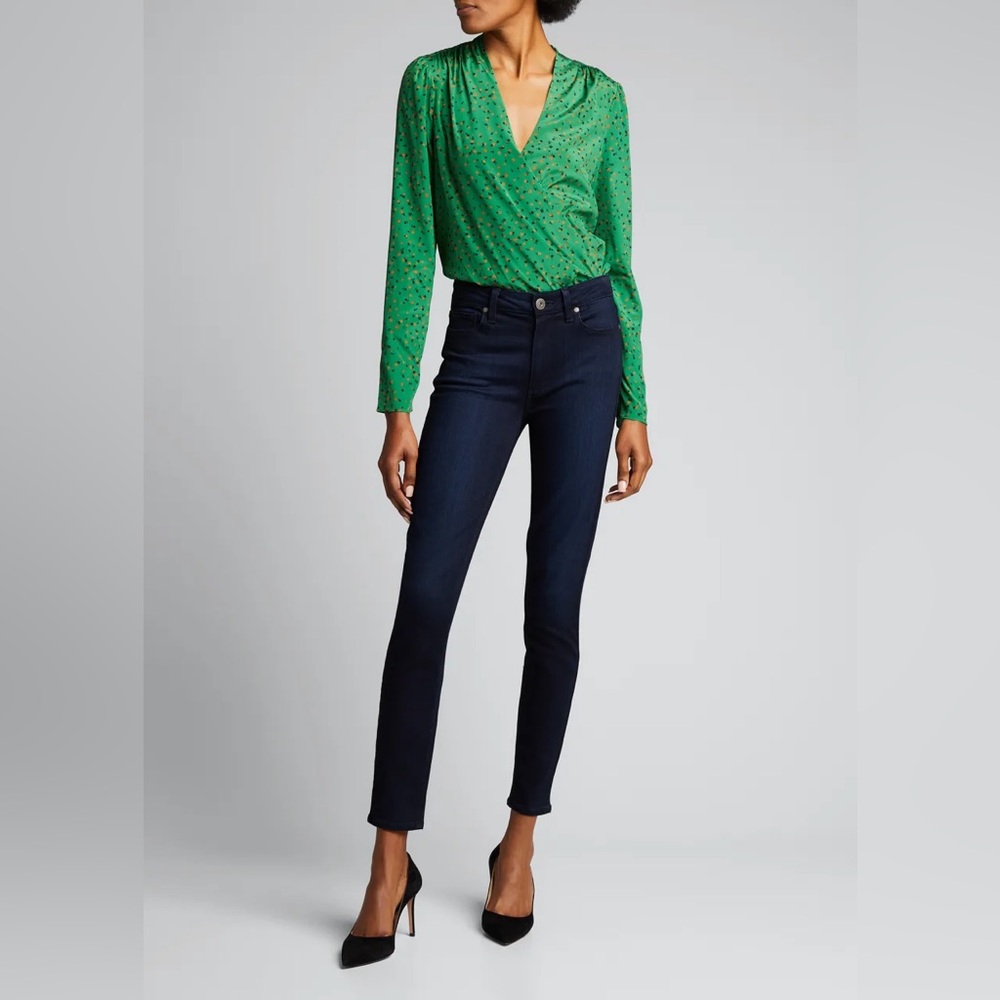 Veronica Beard Saanvi Silk Blouse Size 4 Green Floral Faux Wrap Quiet Lux